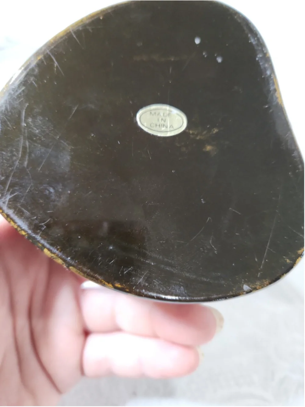 Vintage Chinese Black Lacquer Heart Trinket Box, Hand-Painted Roses 3.5”